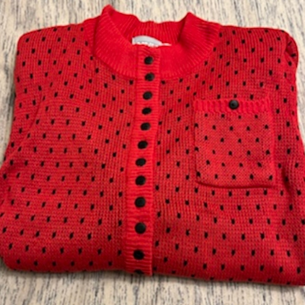 NWT Red Valenzia Size 26/28 Sweater 23 Buttons 1980’s Shoulder Pads Free Ship